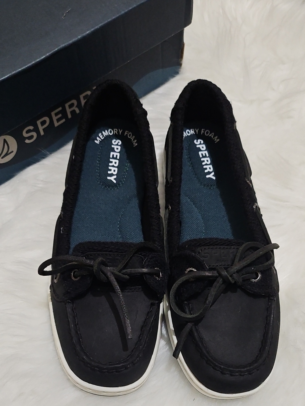 Sperry Black Lace-Up ANGELFISH SLUB BLACK Shoes SIZE 7